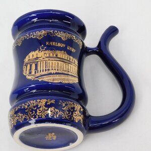 Karlovy Vary Souvenir Spa Cup 4" tall Blue Gold Porcelain Sipping Handle FLAW